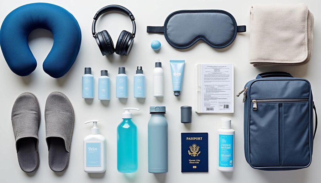 découvrez notre kit pour voyager en avion, composé d'accessoires essentiels pour votre confort en cabine et votre sécurité lors de vos déplacements.