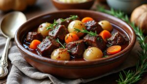 découvrez notre recette authentique de bœuf bourguignon, facile à réaliser, inspirée des traditions de grand-mère pour un plat savoureux et réconfortant.