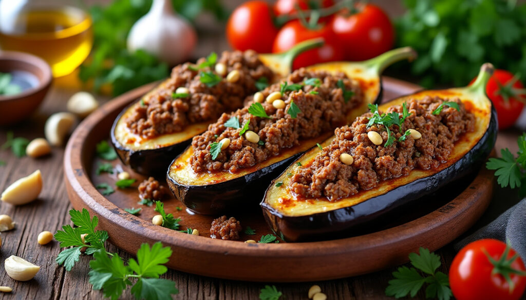 découvrez la recette traditionnelle libanaise d’aubergines farcies à la viande hachée, un plat savoureux et facile à préparer pour un repas convivial.