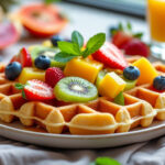 découvrez une recette facile de gaufres arc-en-ciel, garnies de fruits exotiques pour un dessert coloré, gourmand et plein de fraîcheur.
